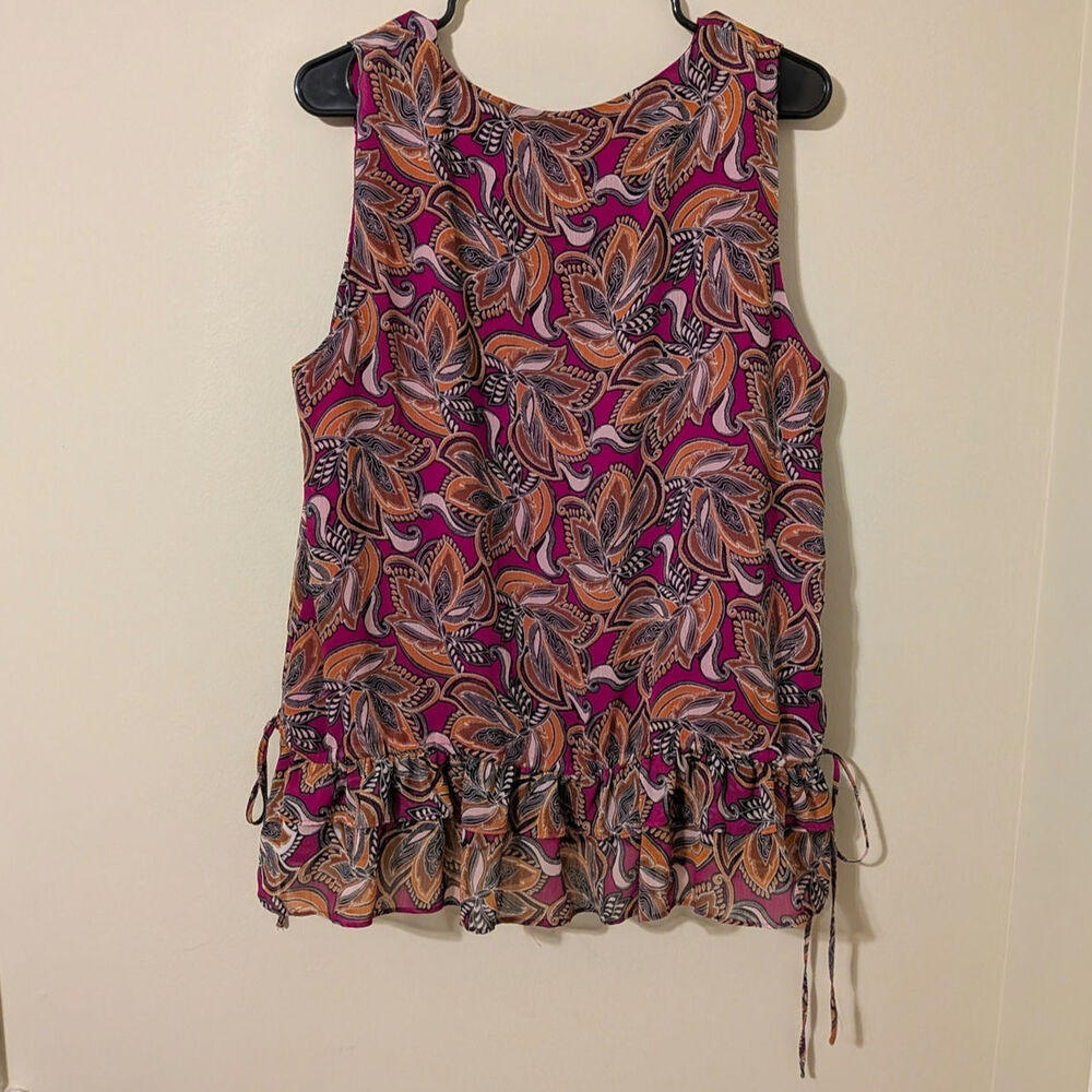 Boho Paisley Pink And Orange Babydoll Silhouette With Ruffle at Hem And Bow Ties - Picture 5 of 8